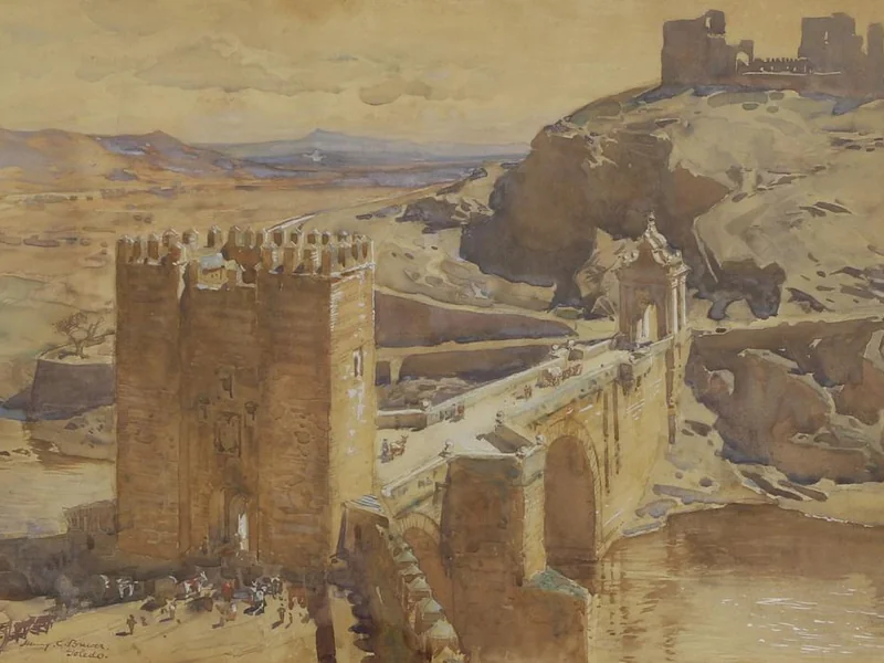 1866-Henry Charles Brewer - Veduta del ponte dell'Alcántara, Toledo